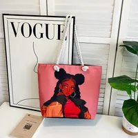 New Tote Bag Beach Bag Bart Color Painting Bag Cartoon Linen Canvas Bag Large Capacity Black Beauty sku image 17