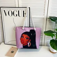 New Tote Bag Beach Bag Bart Color Painting Bag Cartoon Linen Canvas Bag Large Capacity Black Beauty sku image 11