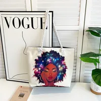 New Tote Bag Beach Bag Bart Color Painting Bag Cartoon Linen Canvas Bag Large Capacity Black Beauty sku image 14
