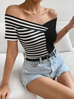 Women's T-shirt Short Sleeve T-Shirts Streetwear Stripe sku image 2