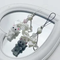 1 Piece Cute Bear Bow Knot Acrylic Alloy Flocking Unisex Bag Pendant Keychain main image 4