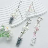 1 Piece Cute Bear Bow Knot Acrylic Alloy Flocking Unisex Bag Pendant Keychain main image 2