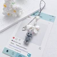 1 Piece Cute Bear Bow Knot Acrylic Alloy Flocking Unisex Bag Pendant Keychain sku image 1