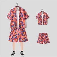 Casual Beach Suit Men's Summer Thin Loose Handsome Seaside Clothes Hawaiian Shorts Flower Shirt Two-piece Pack main image 3