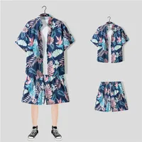 Casual Beach Suit Men's Summer Thin Loose Handsome Seaside Clothes Hawaiian Shorts Flower Shirt Two-piece Pack main image 4