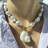 Multi-Layer Baroque Natural Conch Imitation Fat Short Pearl Necklace Summer Exaggerated Beach Conch Necklace main image 1