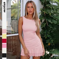 Women's  Summer New Short Skirt Sexy Solid Color Mesh Sleeveless Slim Lace Dress Vic Skirt main image 1