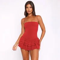 New   Ruffled Spaghetti Straps Dress Summer Short Skirt Vacation Skirt Anti-Emptied Pantskirt Women's Clothing main image 4