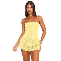 New   Ruffled Spaghetti Straps Dress Summer Short Skirt Vacation Skirt Anti-Emptied Pantskirt Women's Clothing main image 5
