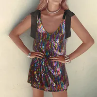 New V-neck Sequined Lace-up Dress High-Grade Hot Girl Sequin Baggy Tank Dress sku image 21