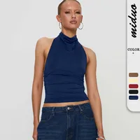 New Design Halter Button Sleeveless Vest Sexy Big Backless Slim Fit Outerwear Top Women main image 1