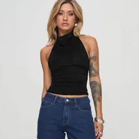 New Design Halter Button Sleeveless Vest Sexy Big Backless Slim Fit Outerwear Top Women main image 2