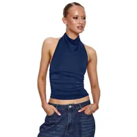 New Design Halter Button Sleeveless Vest Sexy Big Backless Slim Fit Outerwear Top Women main image 5