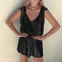 New V-neck Sequined Lace-up Dress High-Grade Hot Girl Sequin Baggy Tank Dress sku image 2