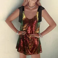New V-neck Sequined Lace-up Dress High-Grade Hot Girl Sequin Baggy Tank Dress sku image 18