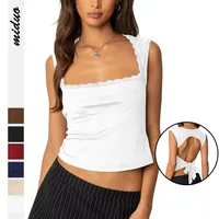 Women's Y2g Top Vest Solid Color Sexy Lace Square Collar Sleeveless  Bandage Halter Tops main image 1