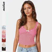 Retro Design Polka Dot Lace Contrast Color Sling Top Sexy Vest  Hot Girl V-neck  Women's Clothing Wholesale main image 1