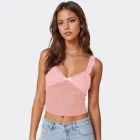 Retro Design Polka Dot Lace Contrast Color Sling Top Sexy Vest  Hot Girl V-neck  Women's Clothing Wholesale main image 4