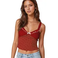 Retro Design Polka Dot Lace Contrast Color Sling Top Sexy Vest  Hot Girl V-neck  Women's Clothing Wholesale main image 5