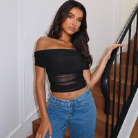 Style Hot Girl New Style Off-shoulder Pleated Sleeveless T-shirt American Niche Close-fitting Slim Off-shoulder Short Top main image 2