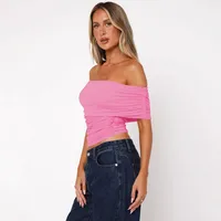 Style Hot Girl New Style Off-shoulder Pleated Sleeveless T-shirt American Niche Close-fitting Slim Off-shoulder Short Top main image 3