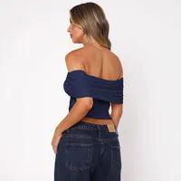 Style Hot Girl New Style Off-shoulder Pleated Sleeveless T-shirt American Niche Close-fitting Slim Off-shoulder Short Top main image 4