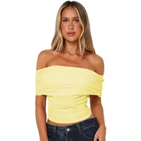Style Hot Girl New Style Off-shoulder Pleated Sleeveless T-shirt American Niche Close-fitting Slim Off-shoulder Short Top main image 5