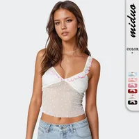 Explosions Mesh Stitching Lace Camisole Y2K Spice Girl Love Printed Outer Wear Short Top Women main image 1