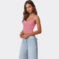 Explosions Mesh Stitching Lace Camisole Y2K Spice Girl Love Printed Outer Wear Short Top Women main image 2