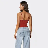 Explosions Mesh Stitching Lace Camisole Y2K Spice Girl Love Printed Outer Wear Short Top Women main image 4