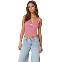 Explosions Mesh Stitching Lace Camisole Y2K Spice Girl Love Printed Outer Wear Short Top Women main image 5