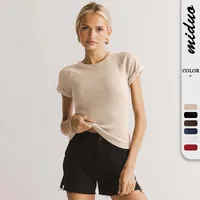 Foreign Trade New Solid Color Knitted Round Neck Shoulder Short Sleeve T-shirt Y2g Hot Girl Style Slim Fit Slim Fit Versatile Top main image 1