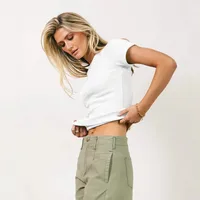 Foreign Trade New Solid Color Knitted Round Neck Shoulder Short Sleeve T-shirt Y2g Hot Girl Style Slim Fit Slim Fit Versatile Top main image 3