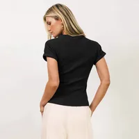 Foreign Trade New Solid Color Knitted Round Neck Shoulder Short Sleeve T-shirt Y2g Hot Girl Style Slim Fit Slim Fit Versatile Top main image 4