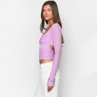 Style  Early Autumn Lace Stitching Back Strap Square Collar Long Sleeve T-shirt Sweet Hot Girl Trendy Slim Top main image 3