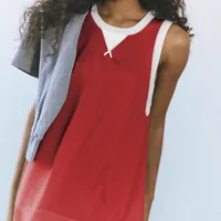 Summer   Style Contrast Color Hole Net Long Sleeveless Vest Light Transparent Pocket High Waist Shorts Two-Piece Set main image 3