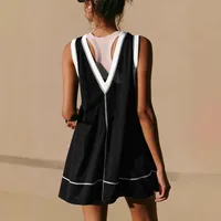 Summer   Style Contrast Color Hole Net Long Sleeveless Vest Light Transparent Pocket High Waist Shorts Two-Piece Set main image 4