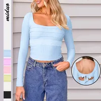 New  Women's Lace Stitching Square Collar Slim-fit Long-sleeved T-shirt Women's Base Shirt Backless Strap Top main image 1
