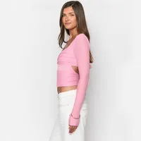New  Women's Lace Stitching Square Collar Slim-fit Long-sleeved T-shirt Women's Base Shirt Backless Strap Top main image 3