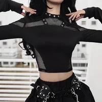 Women's T-shirt Long Sleeve T-Shirts Punk Streetwear Solid Color main image 4