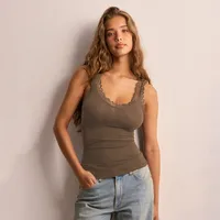 Foreign Trade Hot  Spring And Summer New Listing Lace U Collar Sleeveless Solid Color Vest Top main image 2