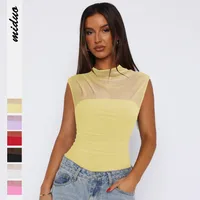 See-through Women's TK Summer Semi-high Collar Top Solid Color Mesh Hot Girl Style All-match Vest main image 1