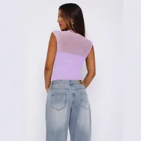 See-through Women's TK Summer Semi-high Collar Top Solid Color Mesh Hot Girl Style All-match Vest main image 3