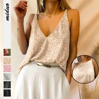 Heavy Embroidery Sequins Vest Loose Outer Wear Camisole Sexy V-neck New  Shiny Sleeveless Front And Back Wearable main image 1