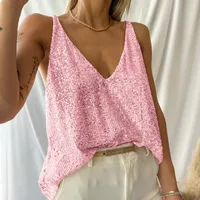 Heavy Embroidery Sequins Vest Loose Outer Wear Camisole Sexy V-neck New  Shiny Sleeveless Front And Back Wearable main image 4