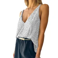 Heavy Embroidery Sequins Vest Loose Outer Wear Camisole Sexy V-neck New  Shiny Sleeveless Front And Back Wearable main image 5