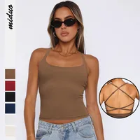 -style Women's  Fashion Elegant Slim-fit Square Collar Solid Color Large Backless Cross Shoulder Strap Yoga Vest Top main image 1