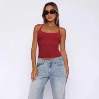 -style Women's  Fashion Elegant Slim-fit Square Collar Solid Color Large Backless Cross Shoulder Strap Yoga Vest Top main image 3