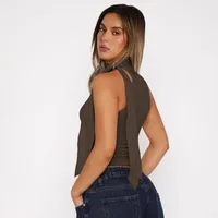 Style Personality Street Sexy Half Turtleneck Ribbon Comfortable Cold-Shoulder Elegant Elegant Vest For Women main image 3