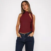 Style Personality Street Sexy Half Turtleneck Ribbon Comfortable Cold-Shoulder Elegant Elegant Vest For Women sku image 7